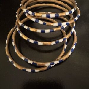 Gold and Blue Striped Bangles